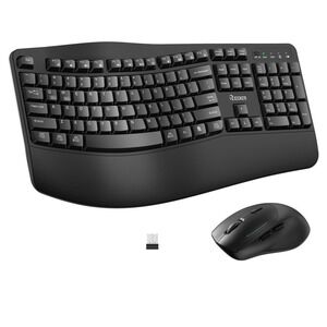 Wireless Keyboard and Mouse Combo,2.4G Full Size Wave Keys Ergonomic Keyboard...